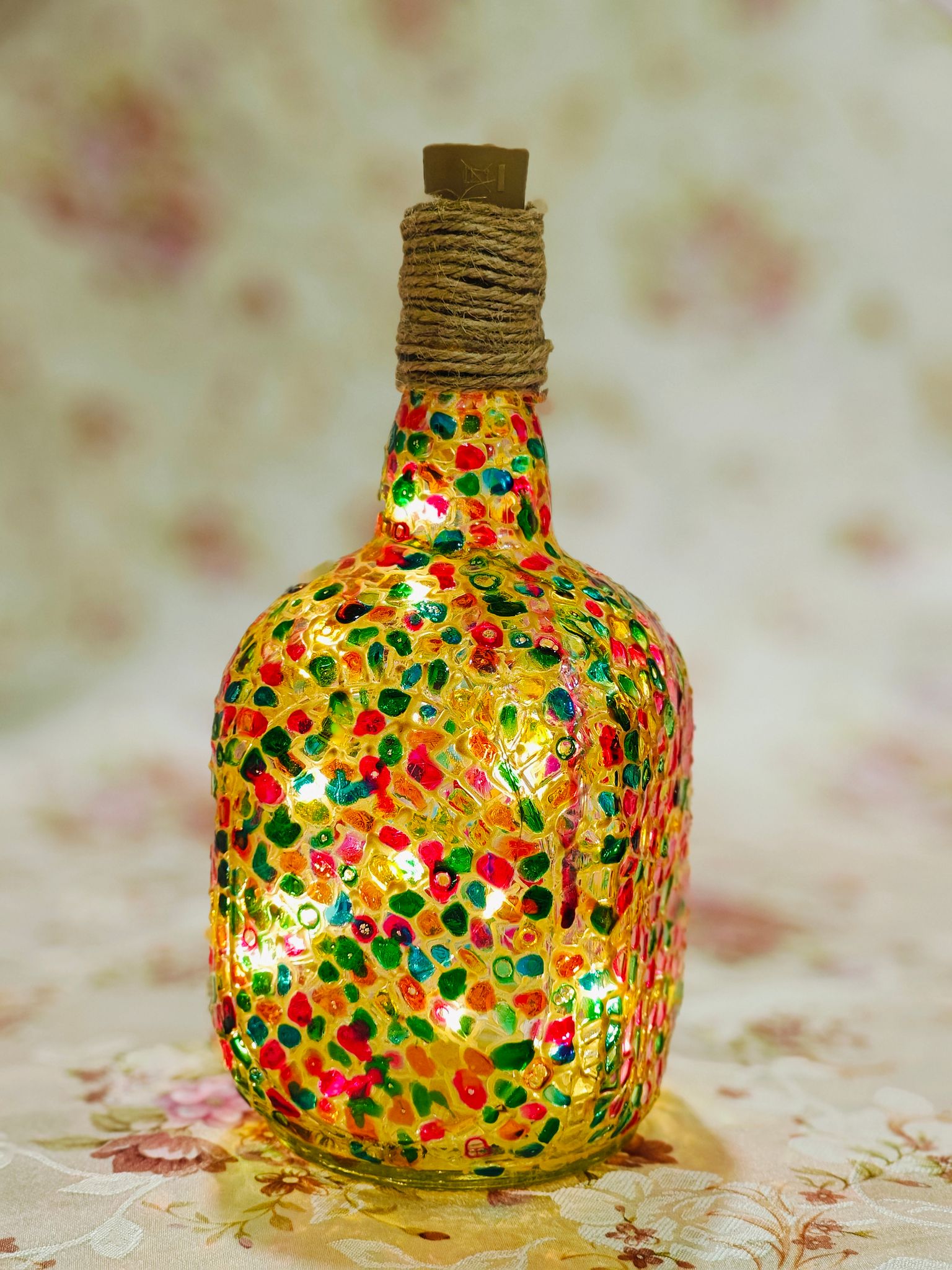 Hand-painted bottle with light