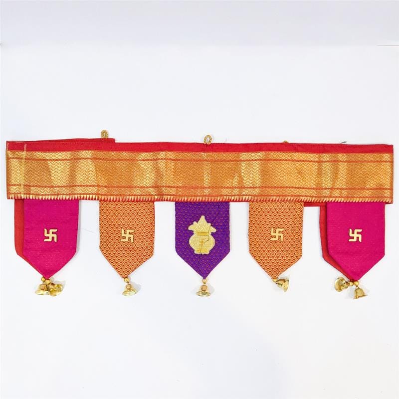Traditional Decorative Khan Toran for Door | Zari Work with Kalash & Swastik Motifs | Festive Home Decor