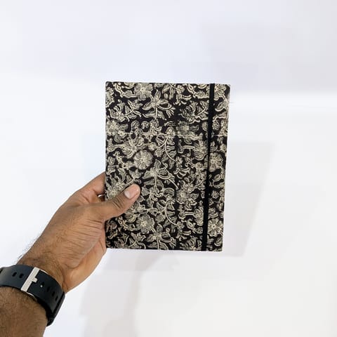 Elegant Handcrafted Black Floral Fabric Diary