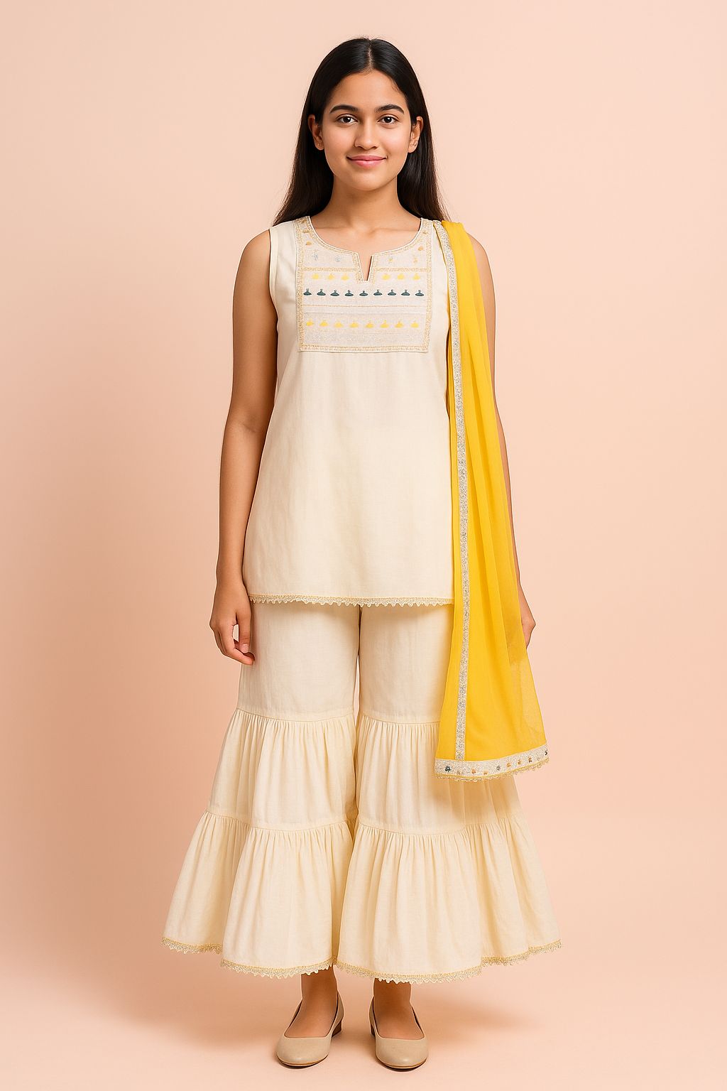 Sunshine Ivory Kurti Set with Dupatta