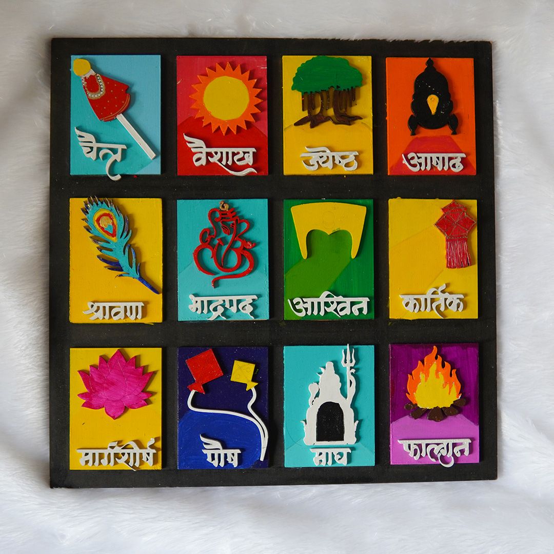 Hand-painted 3d marathi month calendar fridge magnet and frame