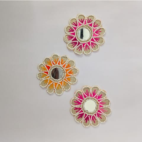 Sparkling Floral Mirror Rangoli Patch – Handcrafted Elegance