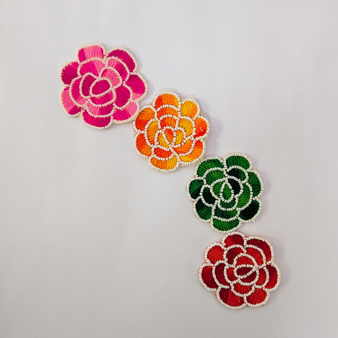 Handcrafted Beaded Rangoli Patches – Set of Decorative Floral Embellishments