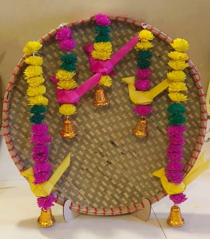DIY Eco-Friendly Ganpati Décor Kit – Assamese Cane Craft with Palm Flower Decorations & Free Kora Mat