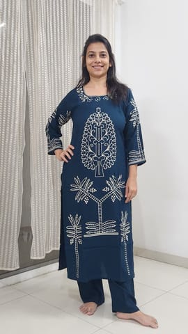 Royal Blue Tree Print Rayon Co-ord Set