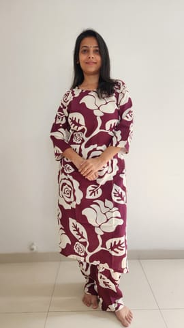 Burgundy Floral Print Rayon Co-ord Set