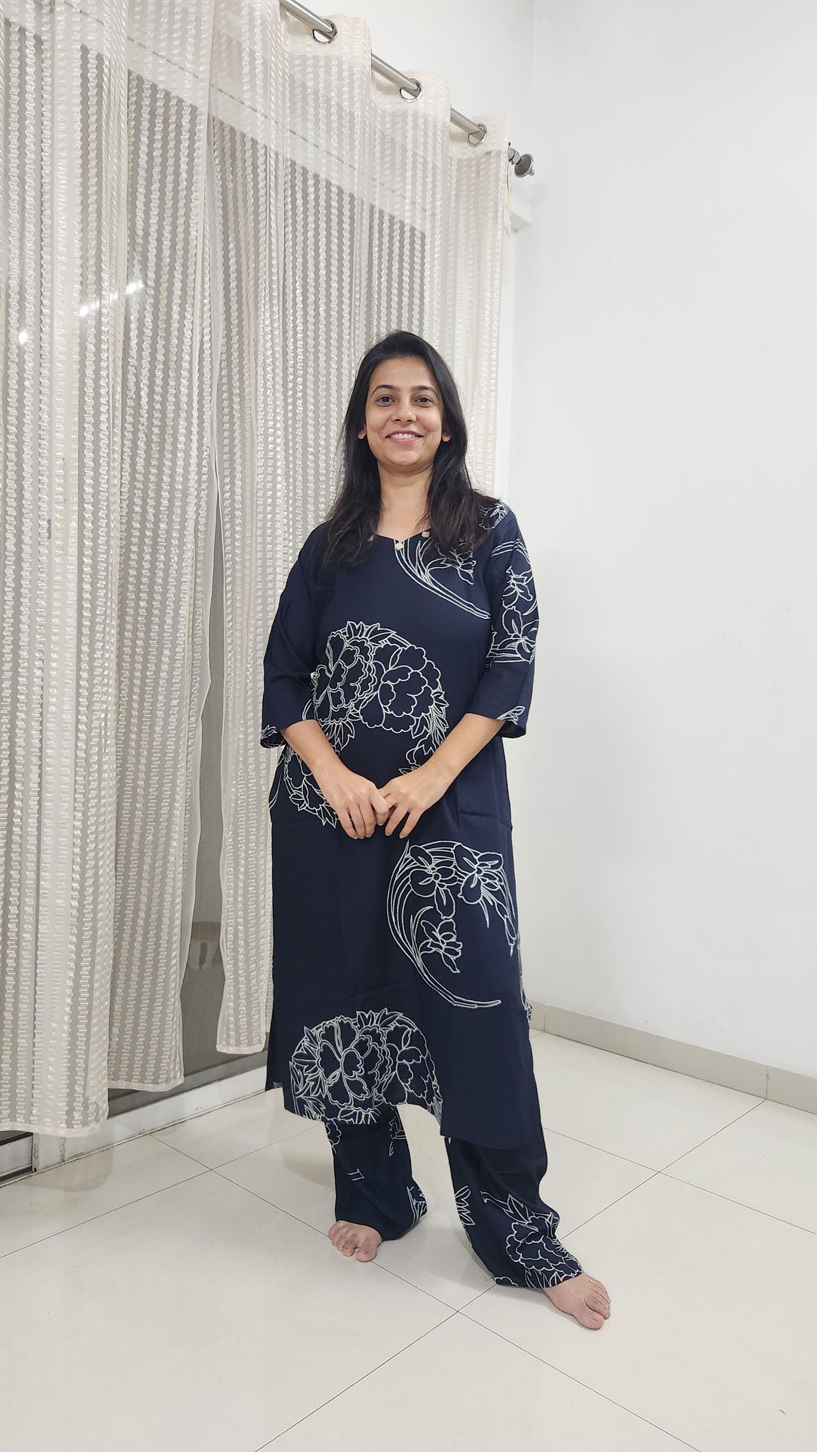 Navy Blue Flower print